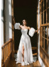 Strapless Ivory Satin Unique Wedding Dress With Detachable Sleeves Strapless Ivory Satin Unique Wedding Dress With Detachable Sleeves